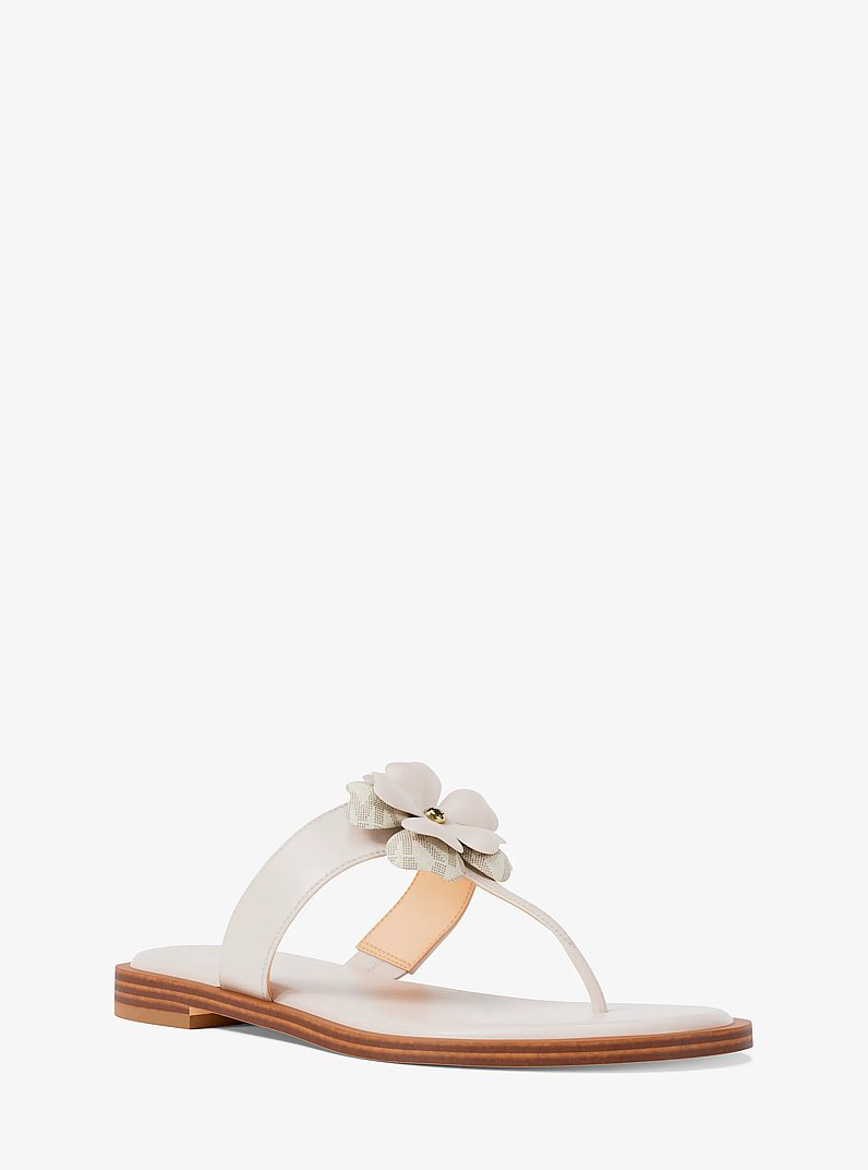 Callie Embellished Signature Logo Trim Thong Sandal in LT CREAM | Michael Kors