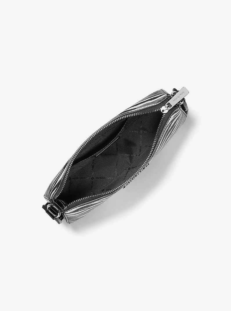 Bolso cruzado Jet Set mediano de cuero en animal print con logotipo con funda para Apple AirPods Pro&reg; in NEGRO | Michael Kors