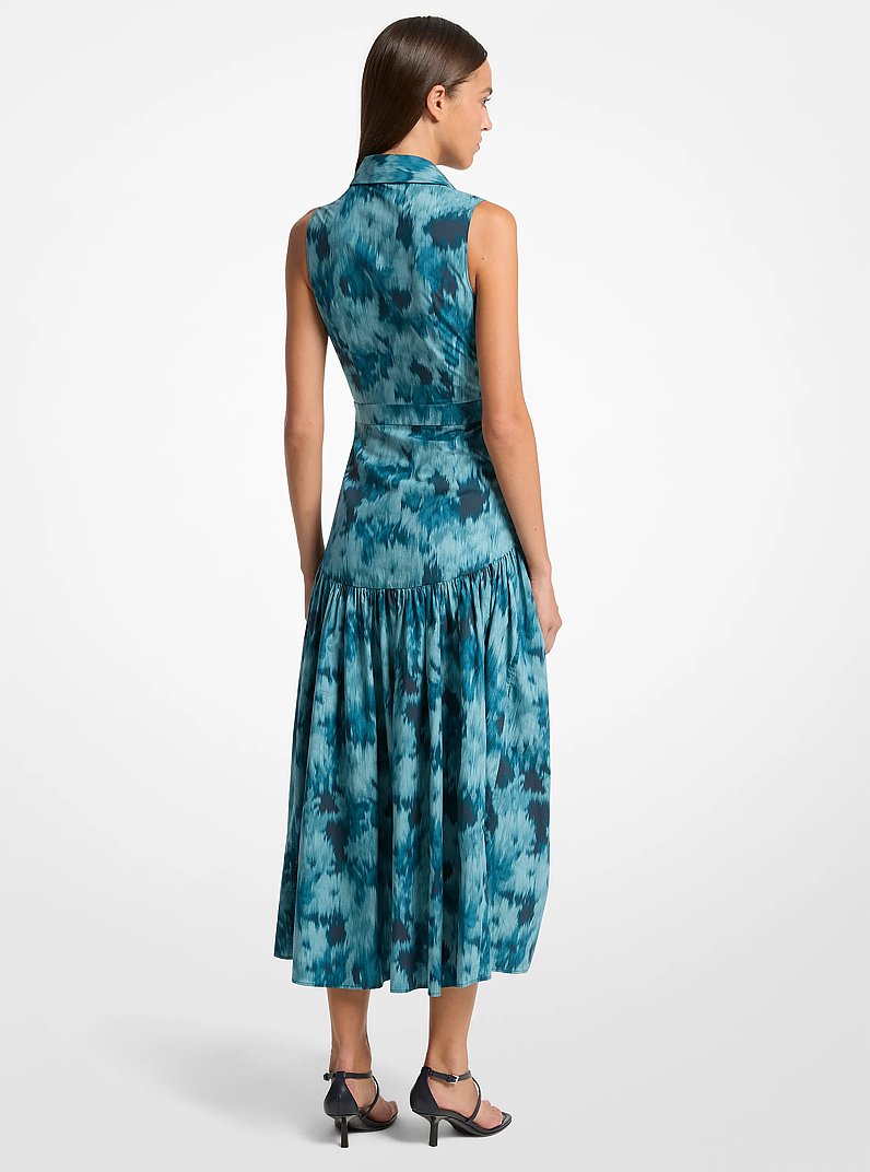 Floral Chin&eacute; Cotton Poplin Drop Waist Shirtdress in SEAGLASS MULTI | Michael Kors