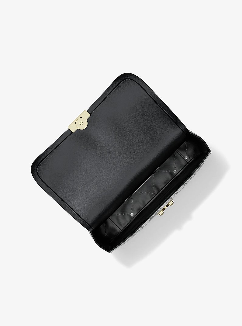 Tribeca Large Snake Embossed Leather Shoulder Bag in NATURAL | Michael Kors