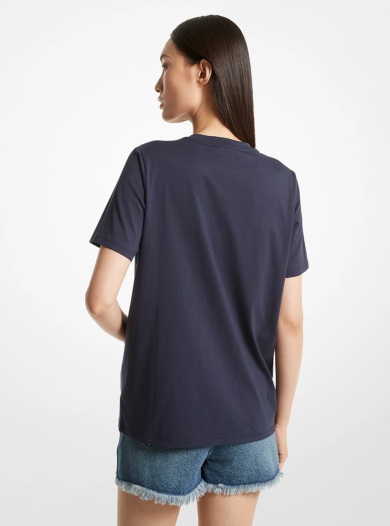 Grommeted Empire Logo Organic Cotton T-Shirt in MIDNIGHTBLUE | Michael Kors