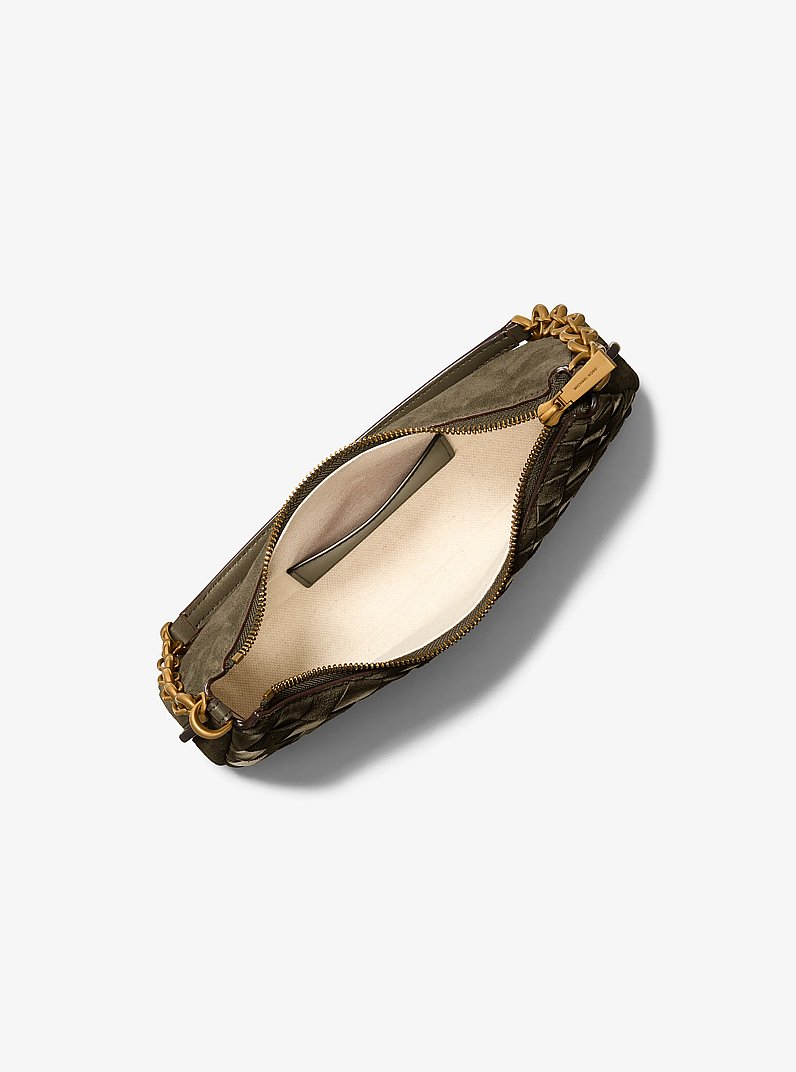 Nolita Medium Hand-Woven Leather Chain Pochette in LODEN | Michael Kors