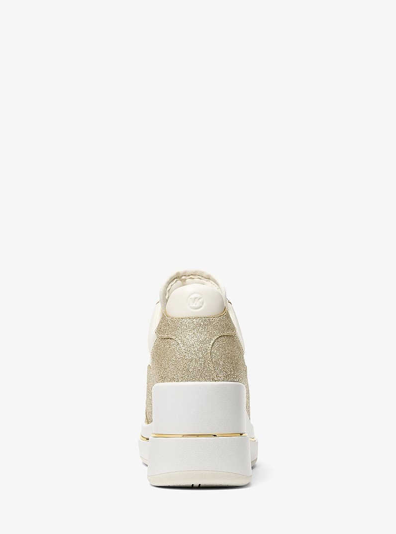 Emmy Signature Logo and Leather Wedge Trainer in PALE GOLD | Michael Kors