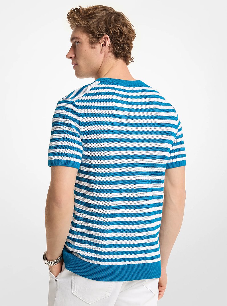 Kurz&auml;rmliger Pullover aus Baumwolle mit Streifen und Mesh-Details in T&Uuml;RKIS | Michael Kors