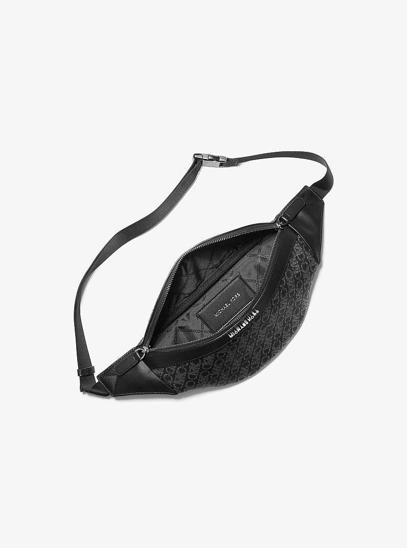 Hudson Empire Signature Logo Sling Pack in BLACK/SILVER | Michael Kors