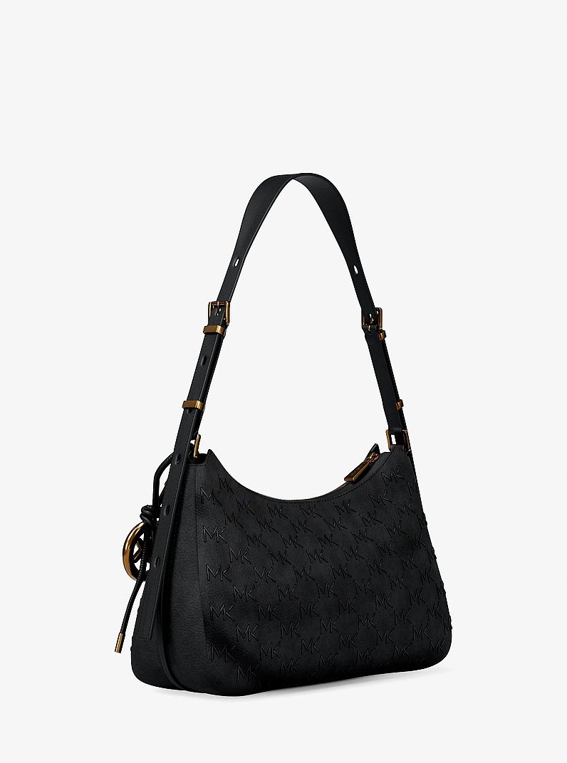 Nolita Medium Whipstitched Logo Leather Shoulder Bag in BLACK | Michael Kors