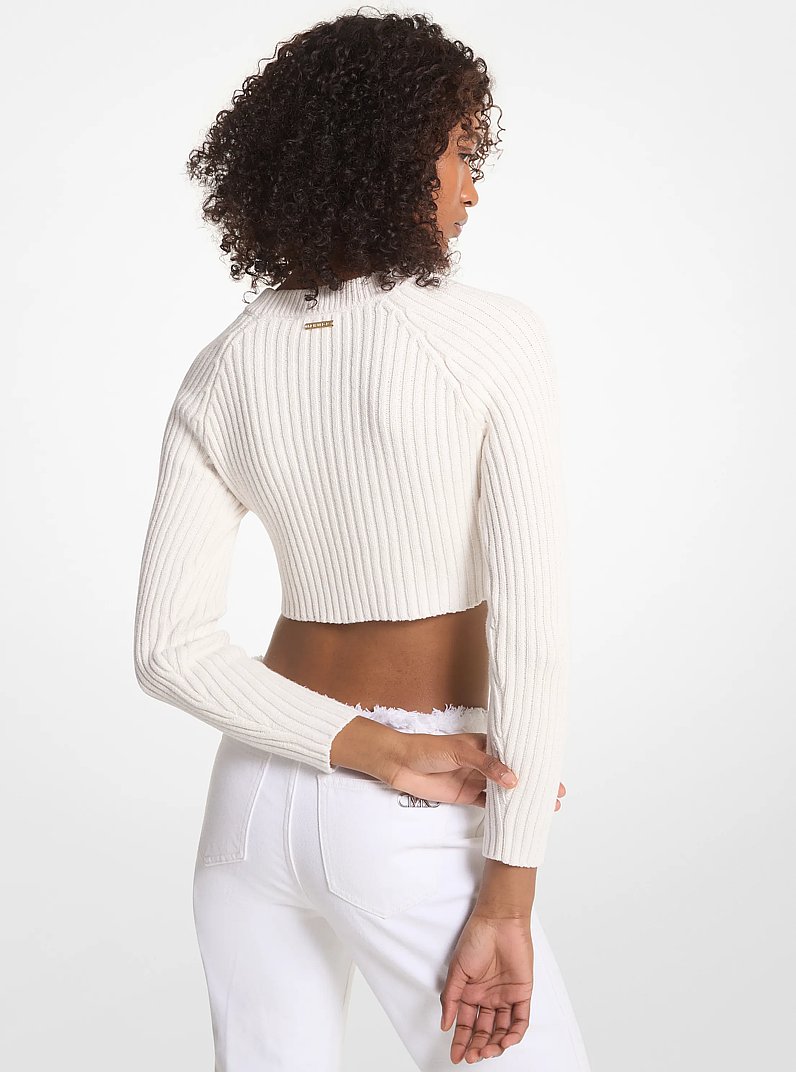 Ribbed Organic Cotton Cropped Sweater in WHITE | Michael Kors