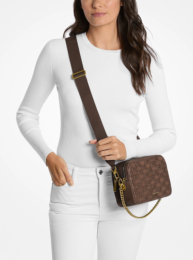 Bryant Medium Logo Embossed Burnished Leather Crossbody Bag in CHOCOLATE | Michael Kors