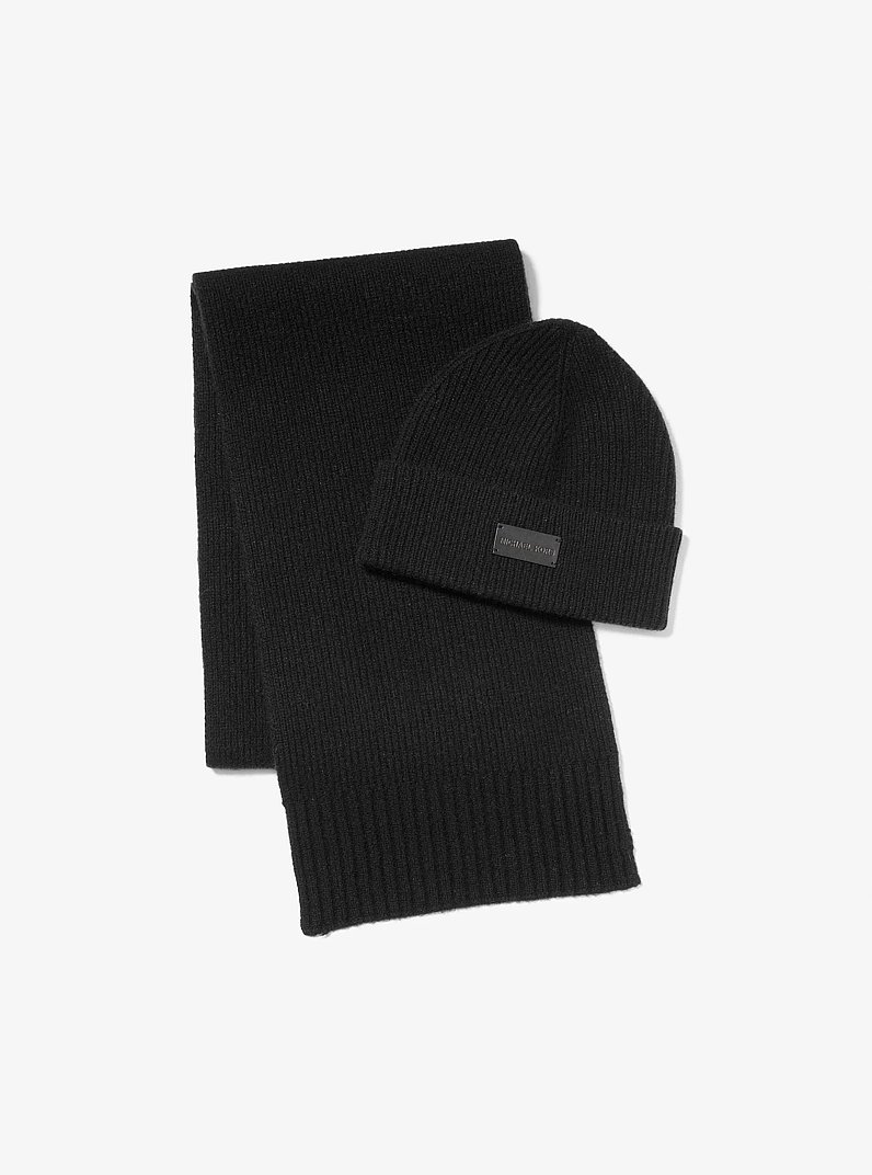 Wool Beanie Hat and Scarf Set in BLACK | Michael Kors