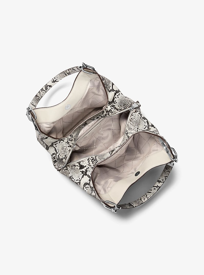 Lillie Large Snake Embossed Leather Shoulder Bag in ALUMINUM | Michael Kors
