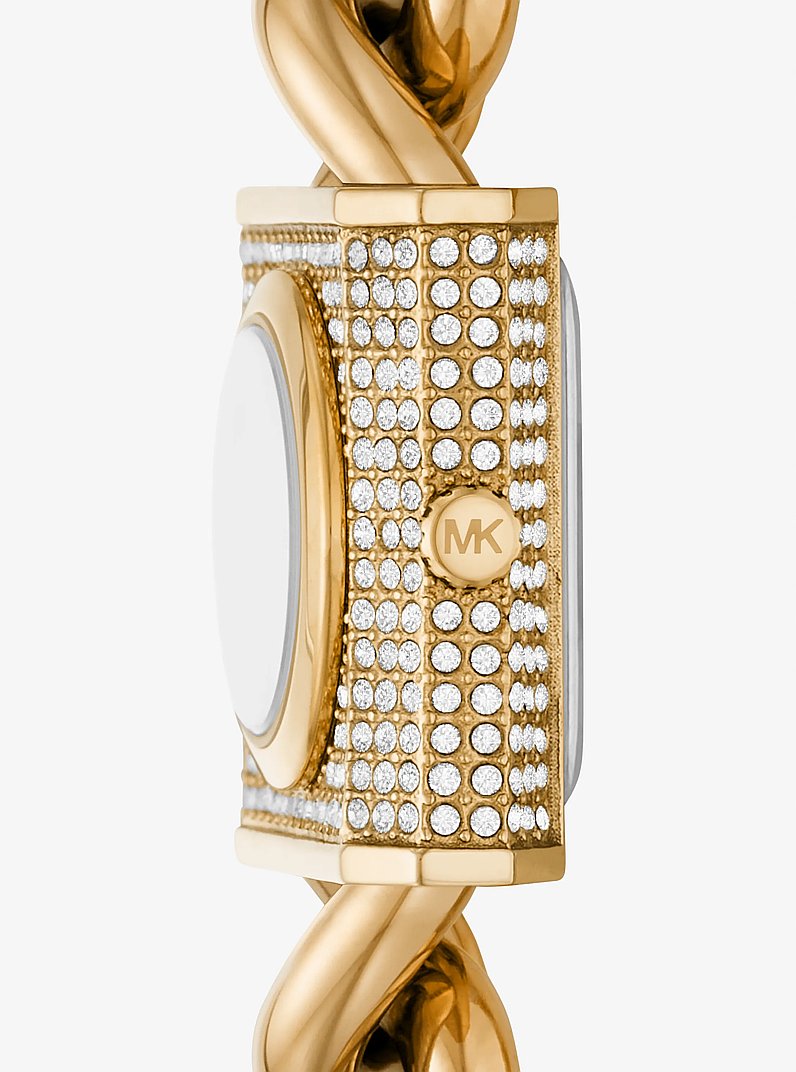 Mini Lock Pav&eacute; Gold-Tone Chain Watch in GOLD | Michael Kors