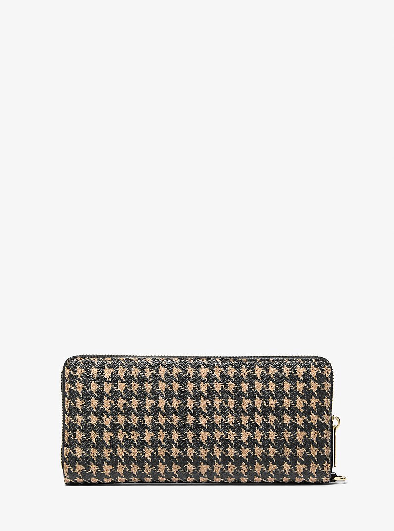 Pochette-bracelet continentale Jet Set Travel &agrave; motif pied-de-poule in NOIR/CAMEL | Michael Kors