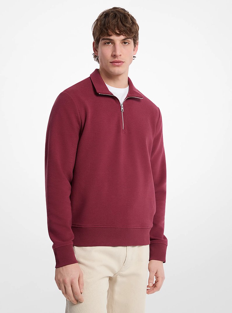 Cotton Blend Half-Zip Sweater in DEEP MULBERRY | Michael Kors