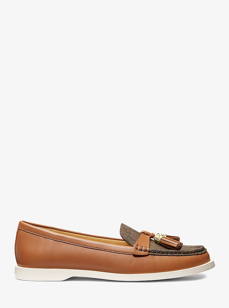 Kiernan Leather and Signature Logo Loafer in LUGGAGE | Michael Kors