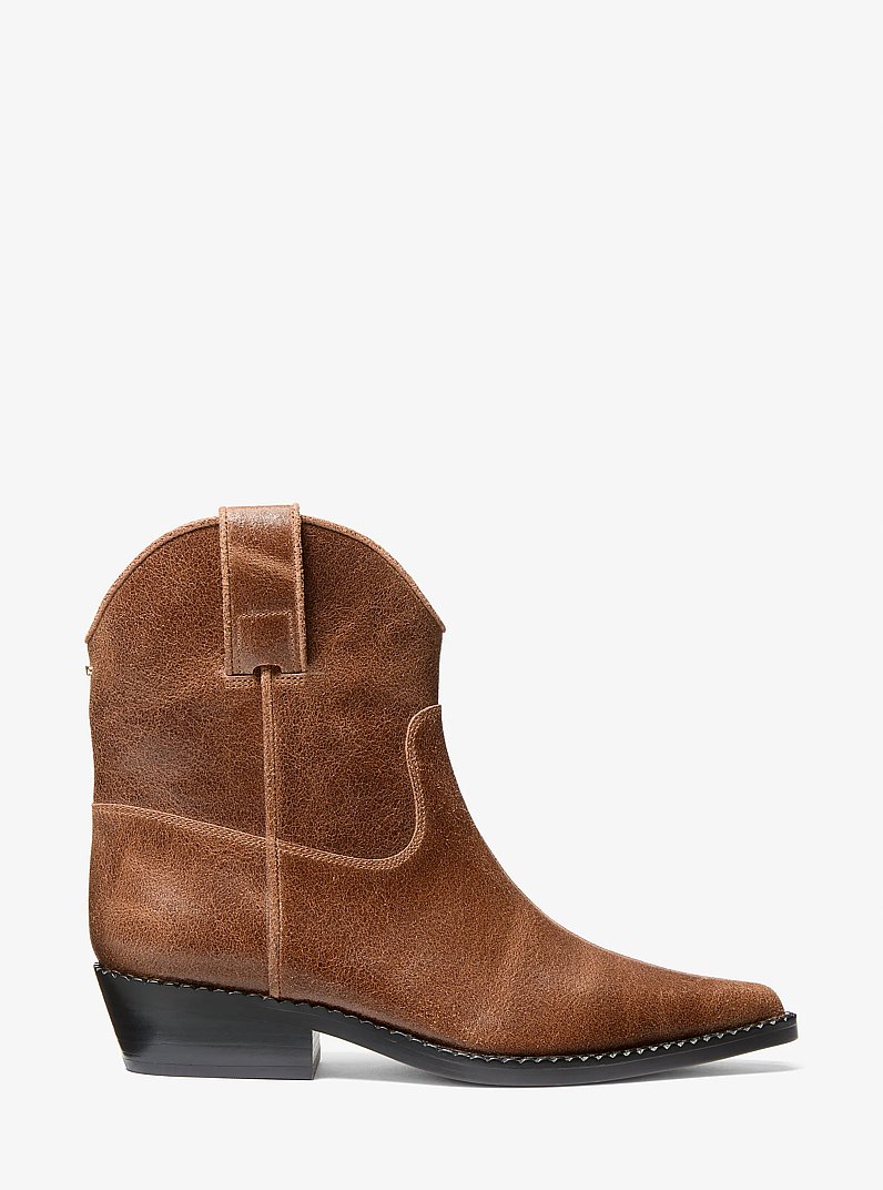 Noemie Distressed Leather Boot in LUGGAGE | Michael Kors