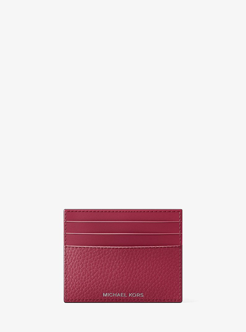 Cooper Pebbled Leather Tall Card Case in DK RASPBERRY | Michael Kors