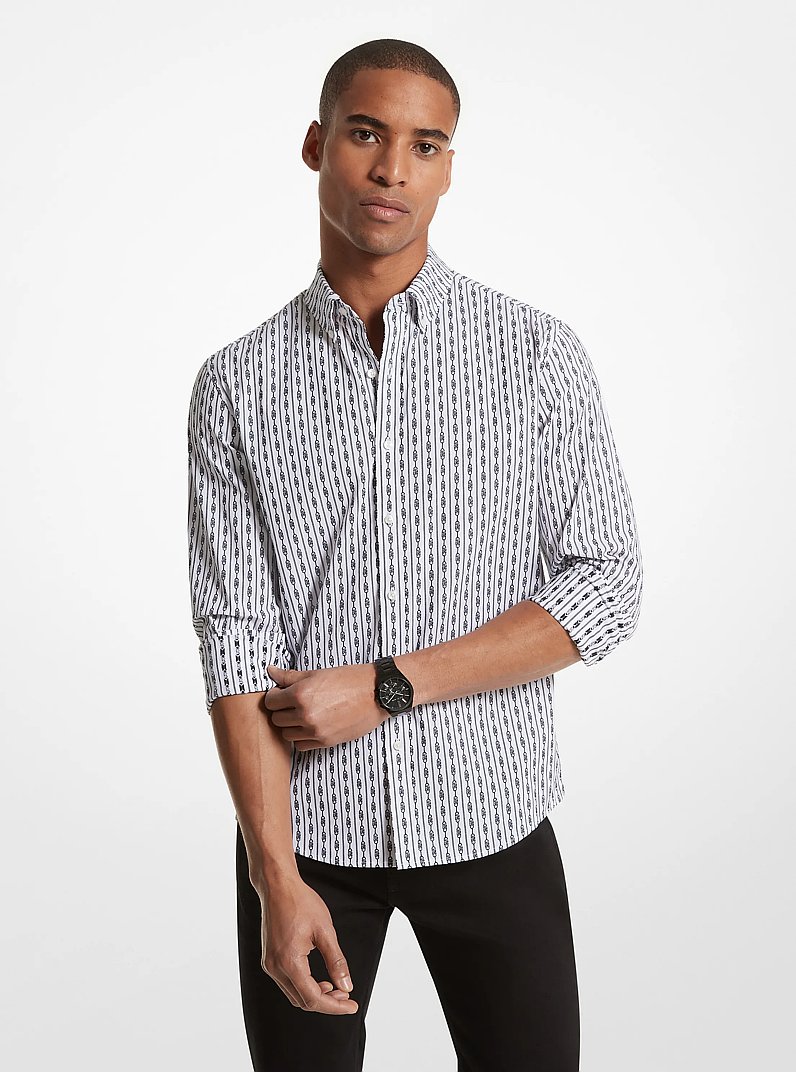 Empire Logo Pinstripe Stretch Organic Cotton Oxford Shirt in WHITE | Michael Kors