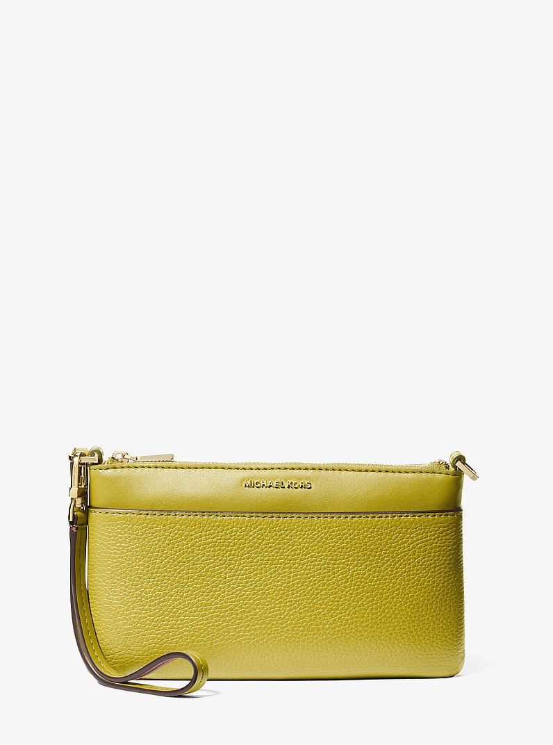 Jet Set Medium Pebbled Leather Wristlet in APPLE | Michael Kors