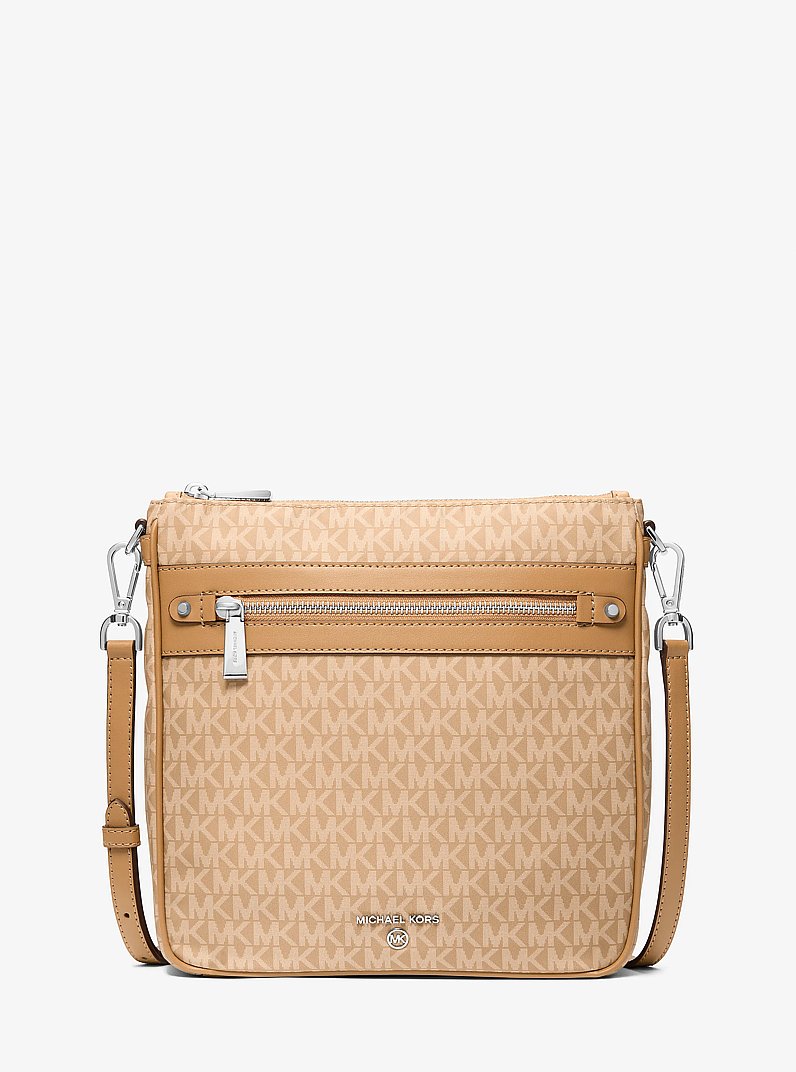 Jet Set Large Logo Print Woven Crossbody Bag in PEANUT | Michael Kors