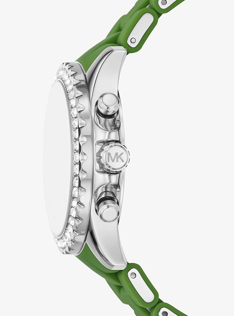 Oversized Everest Pav&eacute; Silver-Tone and Silicone Watch in VERT JUNGLE | Michael Kors