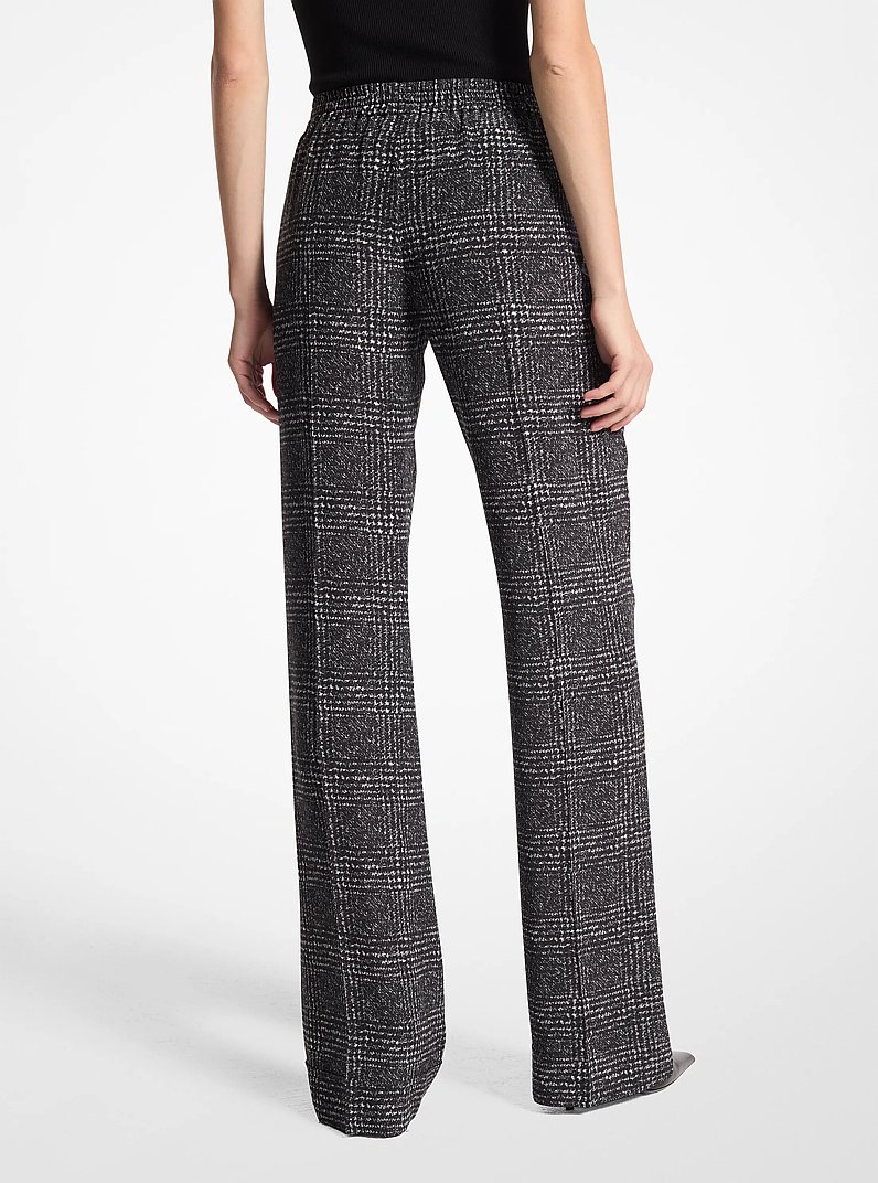 Glen Plaid Silk Crepe De Chine Pajama Pants in BLACK/WHITE | Michael Kors