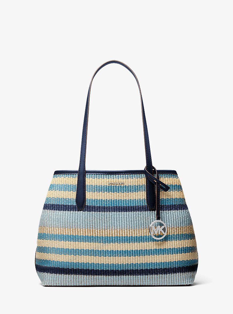 Avalon Medium Striped Woven Tote Bag in NAVY | Michael Kors