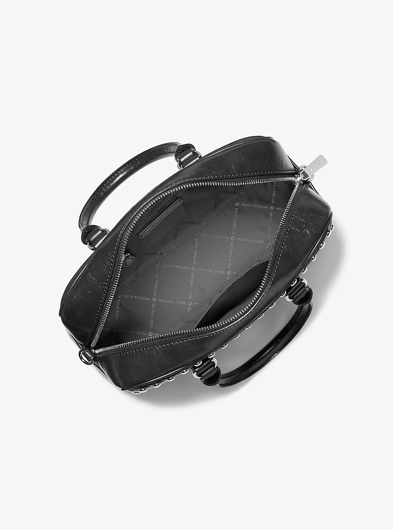 Thompson Medium Distressed Studded Satchel in BLACK | Michael Kors