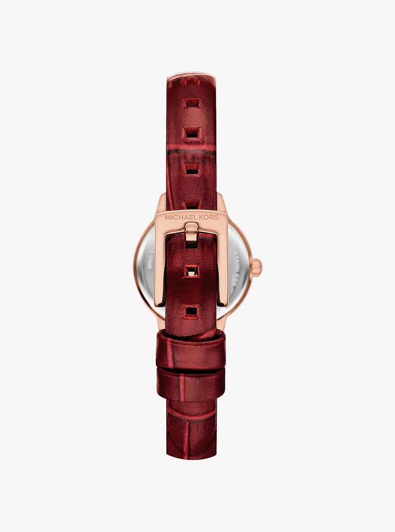 Micro Melissa Pav&eacute; Rose Gold-Tone and Crocodile Embossed Leather Watch in ROSE GOLD | Michael Kors