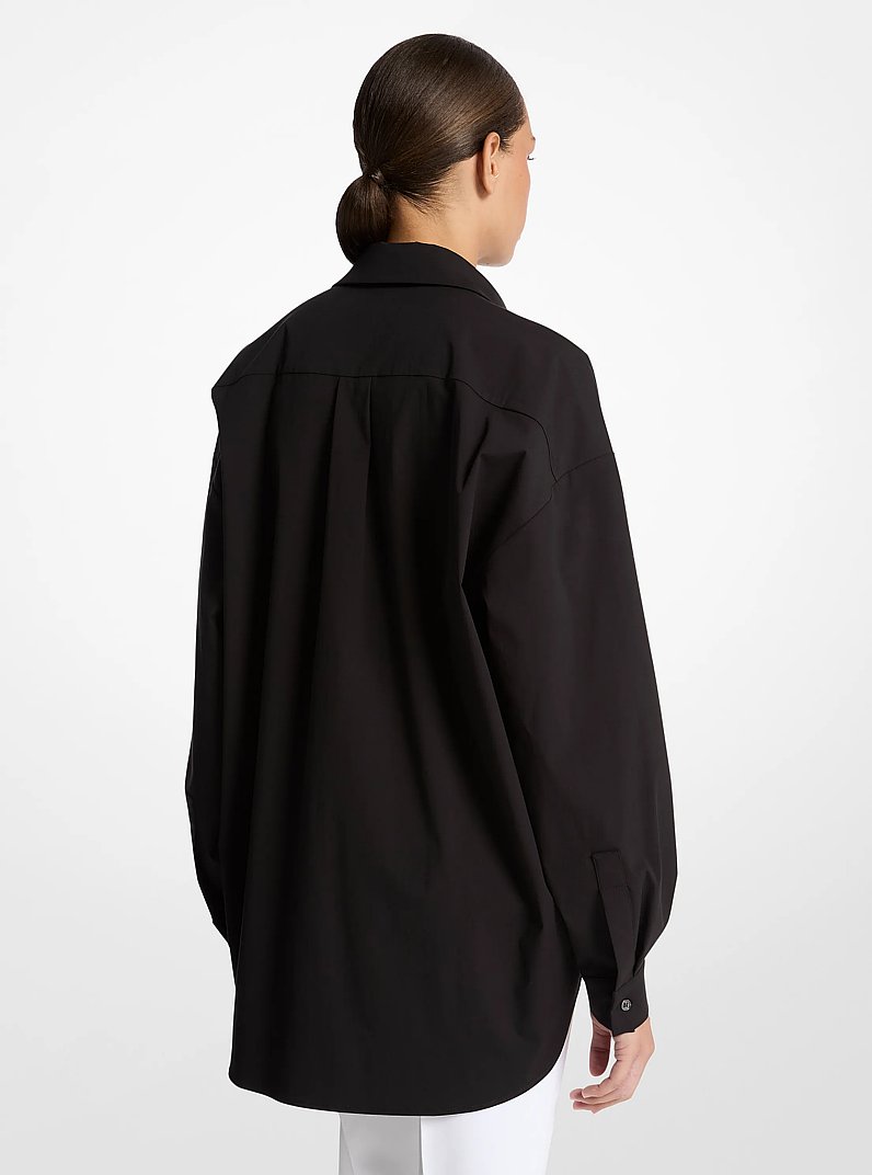 Stretch Cotton Poplin Oversized Shirt in BLACK | Michael Kors