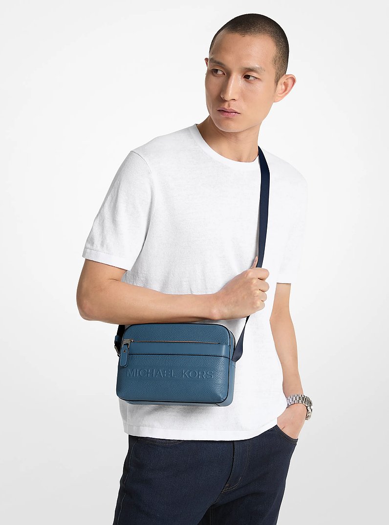 Hudson Pebbled Leather Utility Crossbody Bag in DK CHAMBRAY | Michael Kors