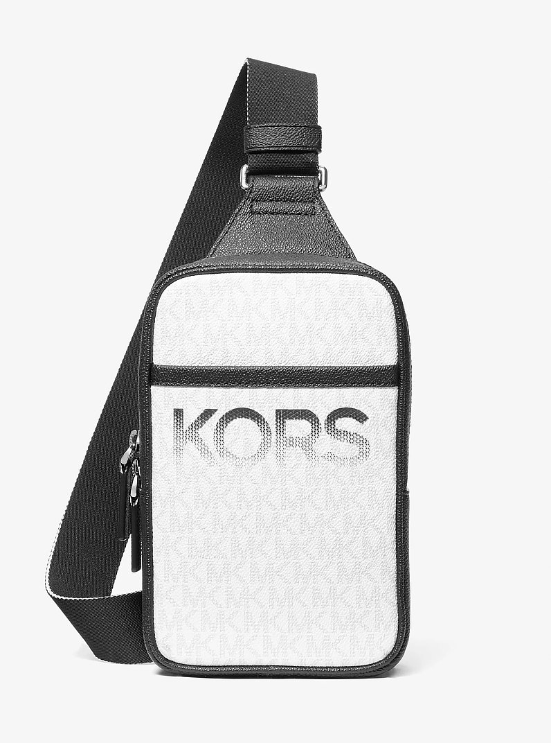 Cooper Medium KORS Logo Sling Pack in BLACK/WHITE | Michael Kors