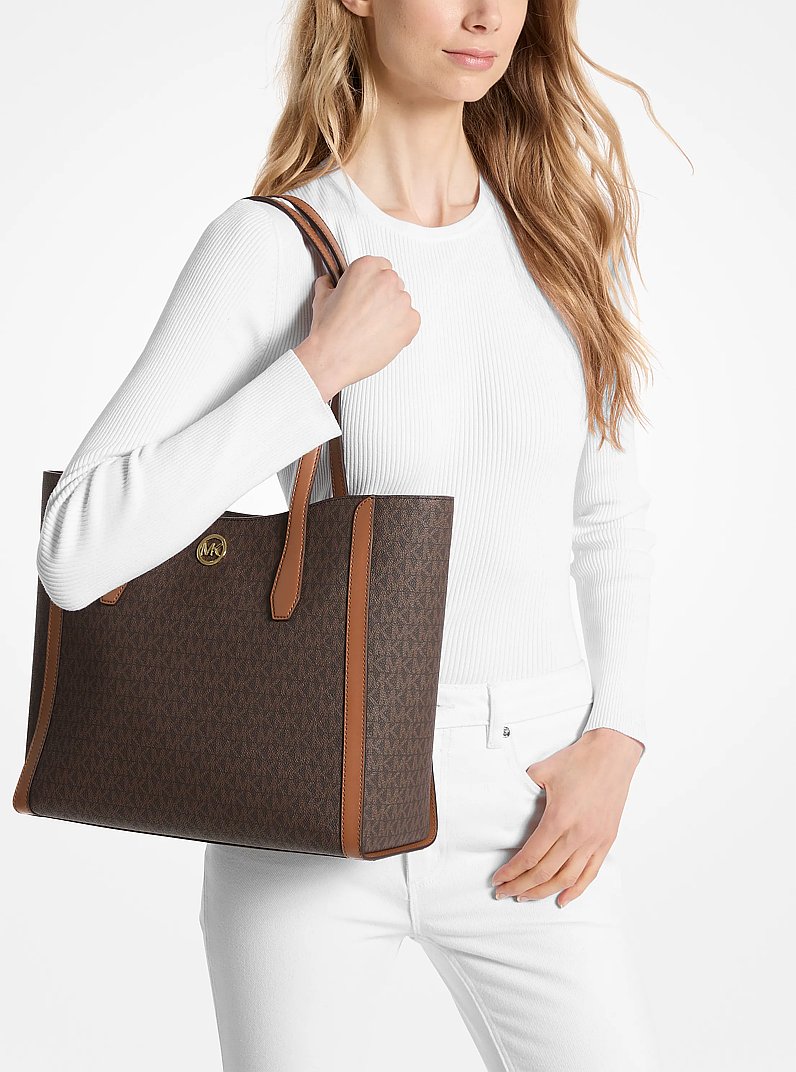 Leida Large Signature Logo Tote Bag in BROWN | Michael Kors