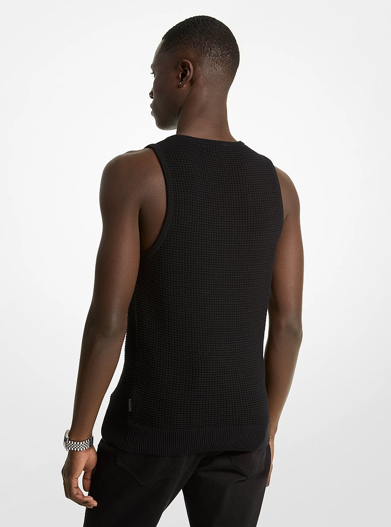 Open-Knit Cotton Tank Top in BLACK | Michael Kors