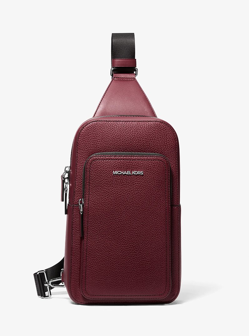 Cooper Slim Pebbled Leather Commuter Sling Pack in OXBLOOD | Michael Kors