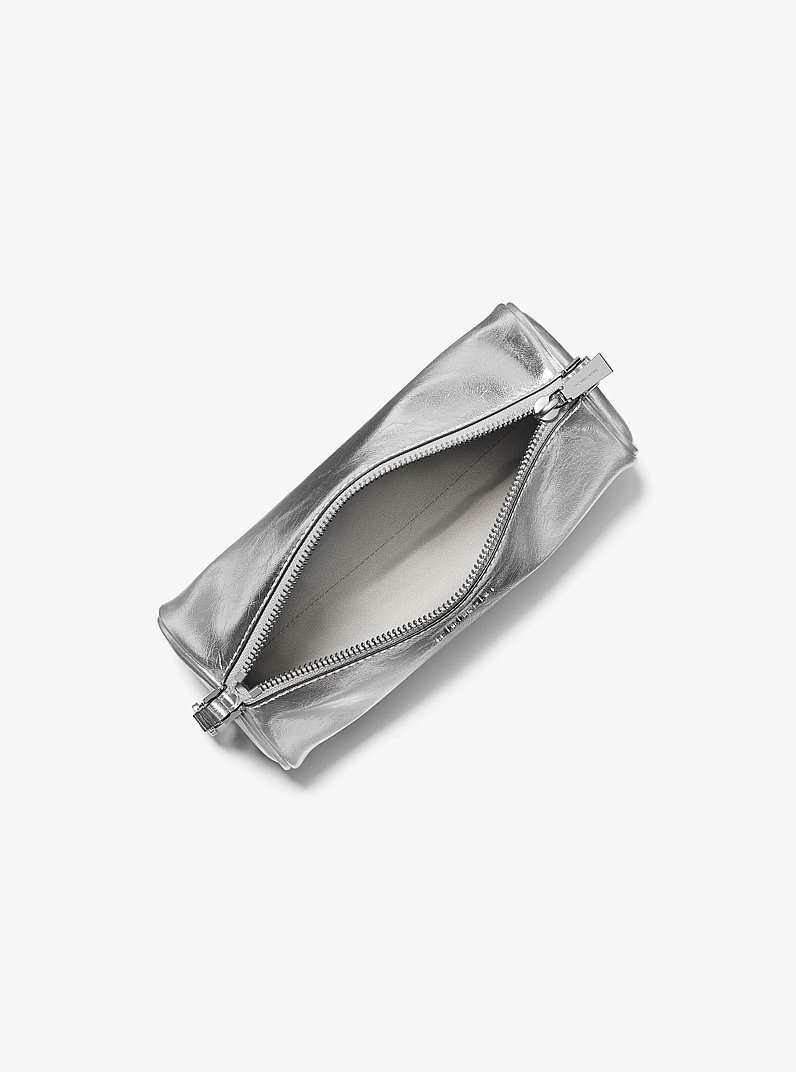 Izzy Small Metallic Pochette in SILVER | Michael Kors