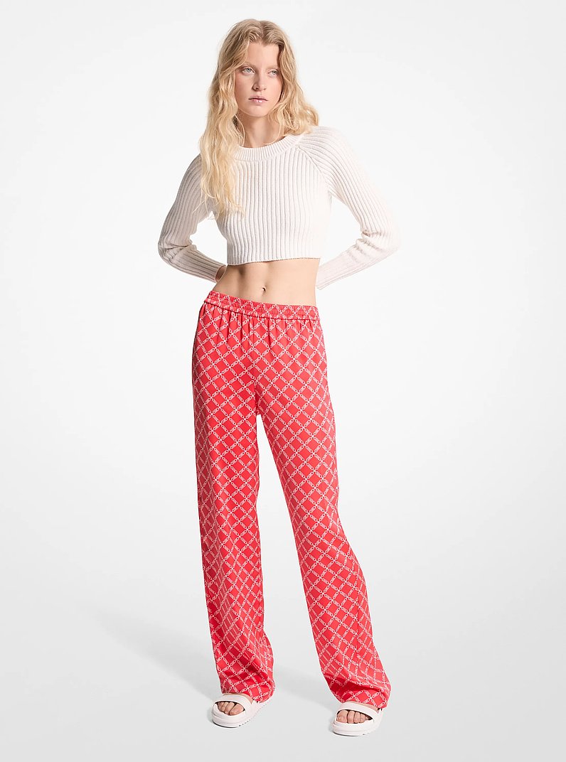 Pantalones tipo pijama de sat&eacute;n con logotipo imperio in CORAL | Michael Kors
