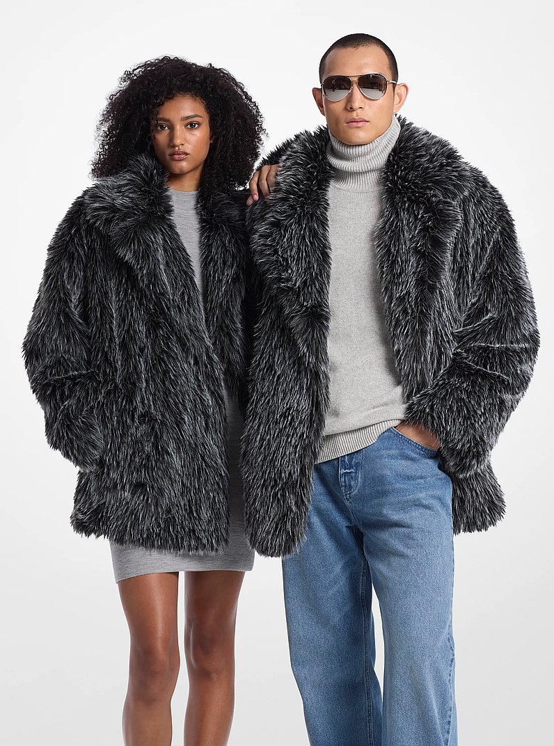 Faux Fur Peacoat in BLACK/WHITE | Michael Kors