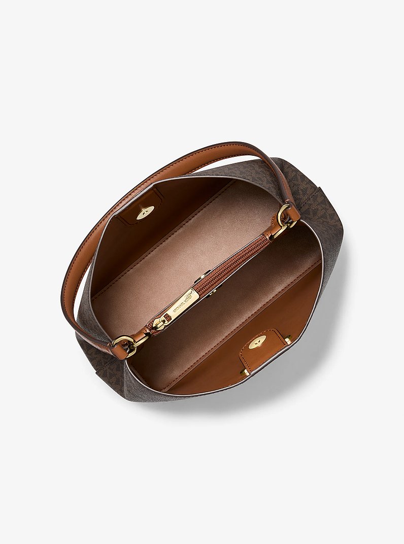 Pratt Medium Signature Logo and Metallic Shoulder Bag in BROWN