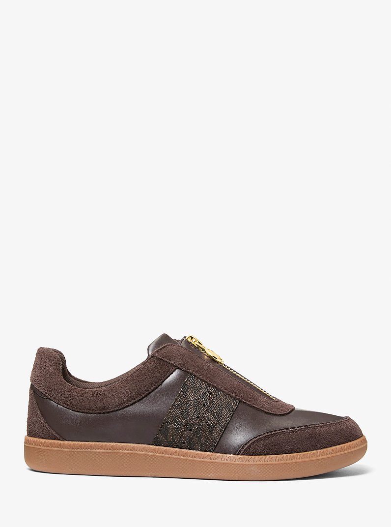 Jovie Zip-Front Sneaker in BROWN | Michael Kors