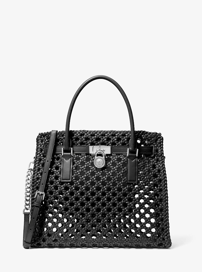 Hamilton Moderne Large Hand-Woven Satchel in BLACK | Michael Kors