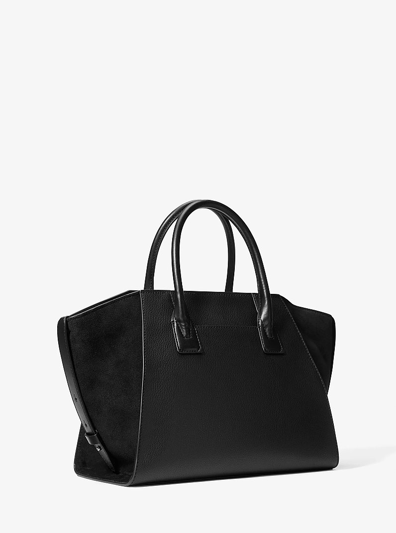 Avril Large Leather and Suede Satchel in BLACK | Michael Kors