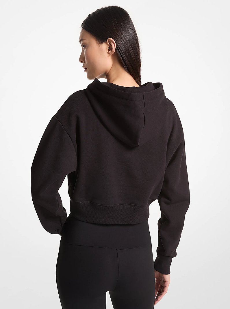 Sudadera corta de algod&oacute;n org&aacute;nico de rizo con logotipo imperio y capucha