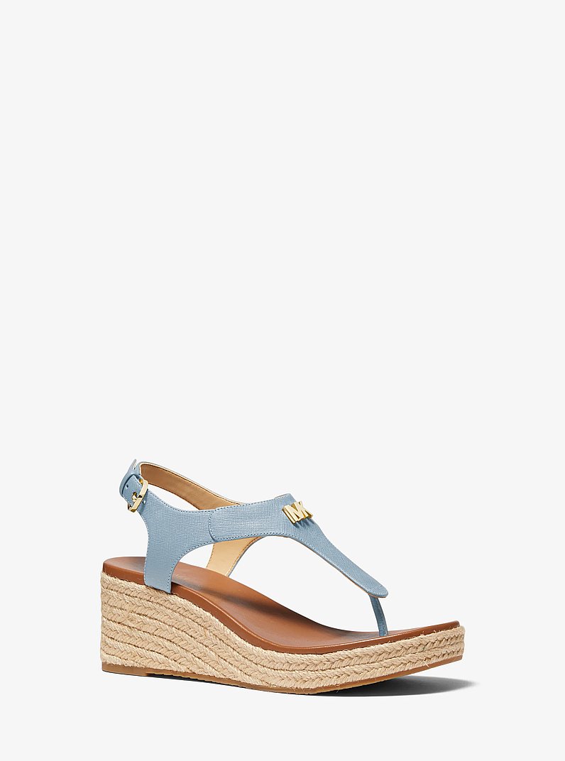 Laney Saffiano Leather Espadrille Wedge Sandal in PALE BLUE | Michael Kors