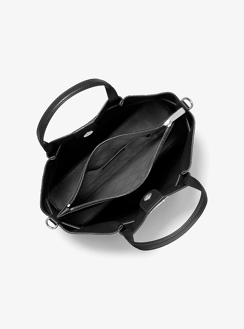 Carson Medium Crocodile Embossed Satchel in BLACK | Michael Kors