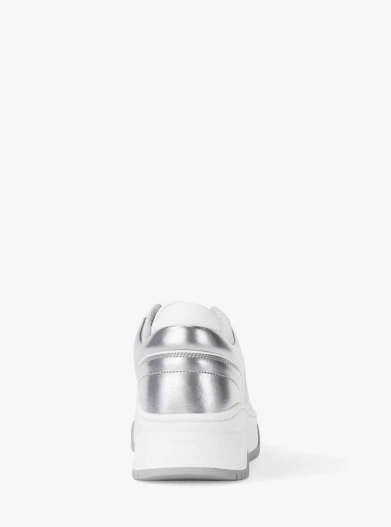 Lexi Metallic Embellished Logo Sneaker in SILVER | Michael Kors