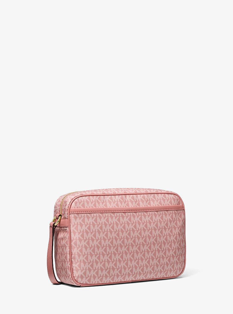 Jet Set Large Signature Logo Print Woven Crossbody Bag in SUNSET ROSE | Michael Kors