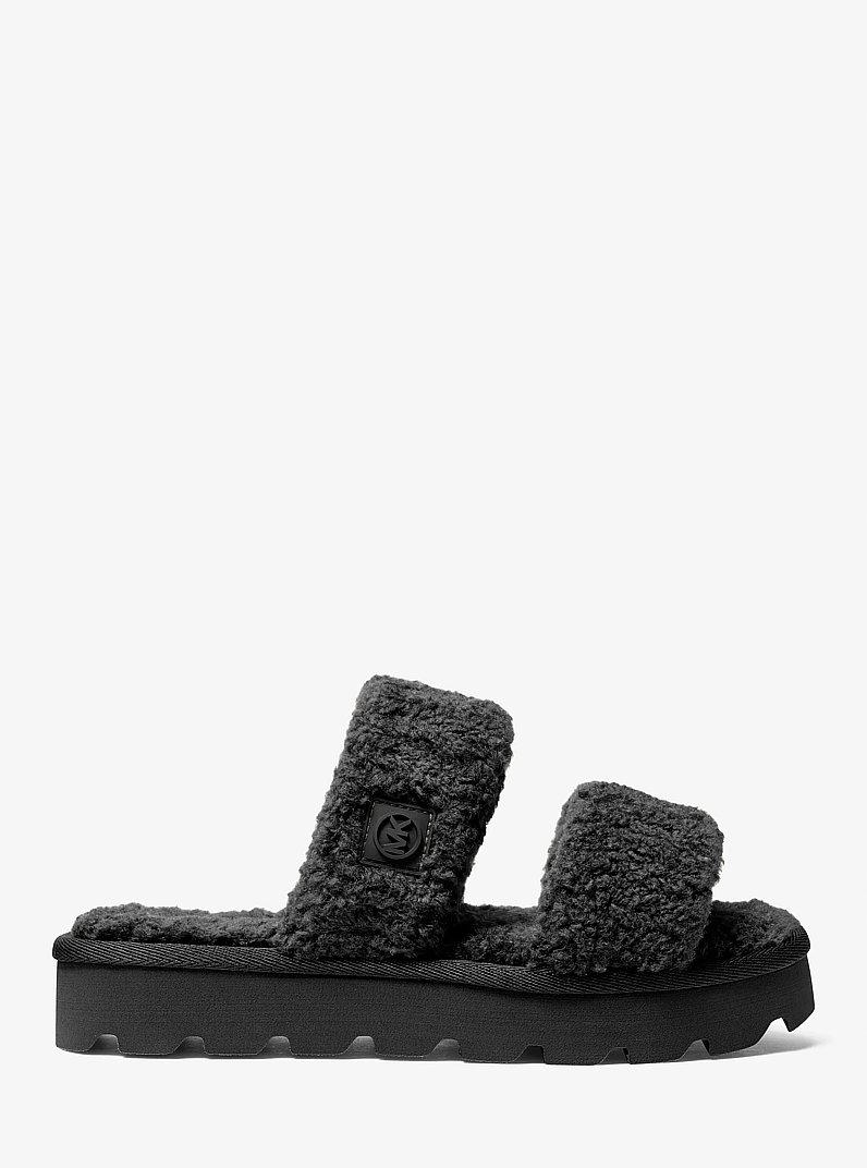Winnie Faux Shearling Slide Sandal in BLACK | Michael Kors