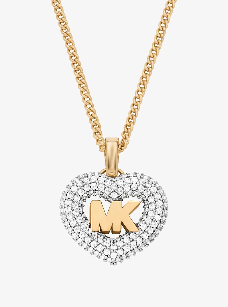 Logo and Pav&eacute; Heart Necklace in OR | Michael Kors