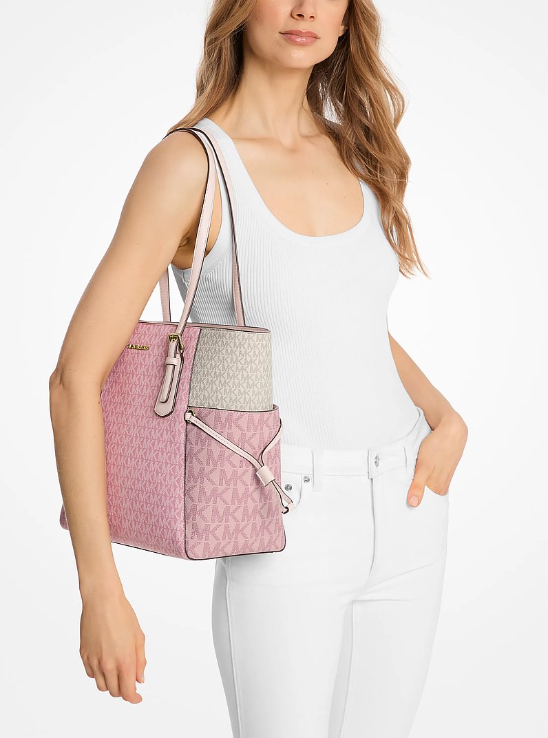 Voyager Large Color-Block Signature Logo Tote Bag in PWD BLSH MLT | Michael Kors