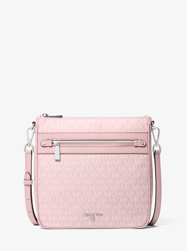 Jet Set Large Logo Print Woven Crossbody Bag in SMOKEY ROSE | Michael Kors